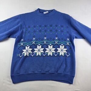 Vintage Holiday Sweatshirt Size Small Blue Crewneck Snow Winter Festive USA 80s